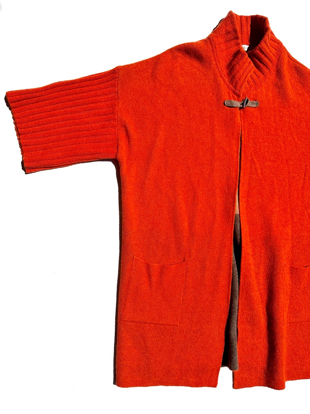 A.IDA Merino Orange Taupe Knit Long Cardigan Jacket Toggle Closure, Vintage, XL